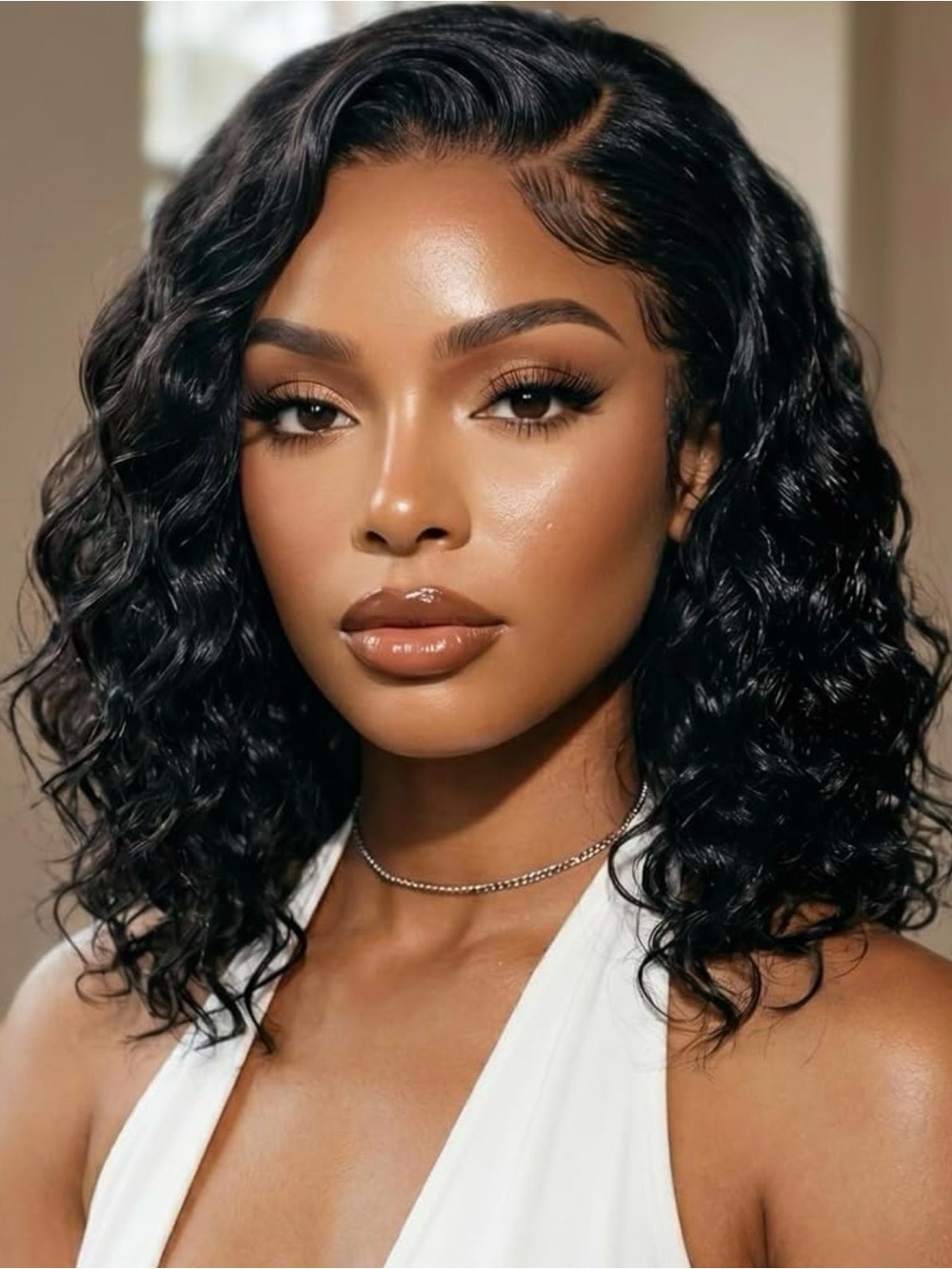 UNICE Bye Bye Slip Water Wave Bob Wig Human Hair, C Side Part 6x4 Glueless Lace